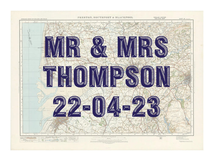Blackpool Personalised Map Print | Custom Map of Blackpool | Navy Vintage Font - Unframed Wall Art