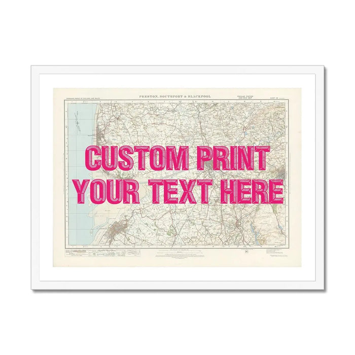 Blackpool Personalised Map Print | Custom Map of Blackpool | Pink Vintage Font - Framed Art Print