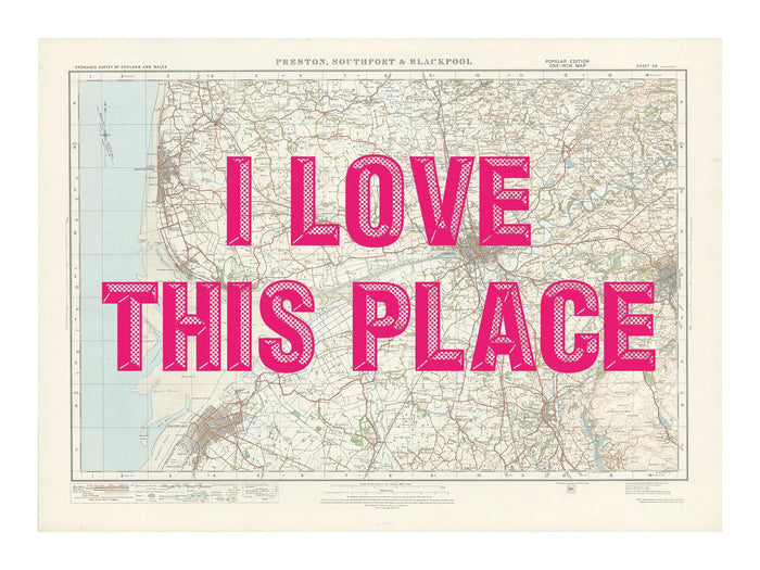 Blackpool Personalised Map Print | Custom Map of Blackpool | Pink Vintage Font - Unframed