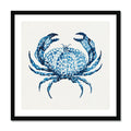 Framed artwork of a blue crab on a white background