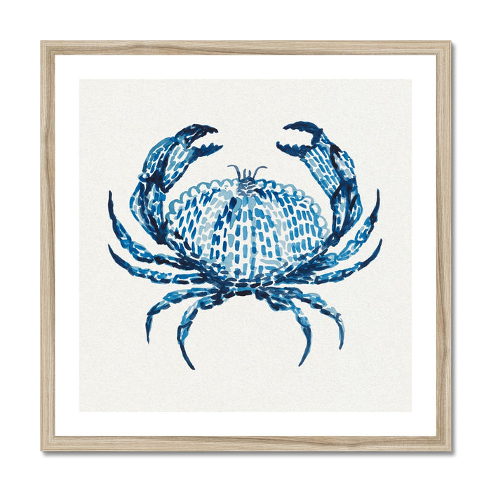 Framed artwork of a blue crab on a white background