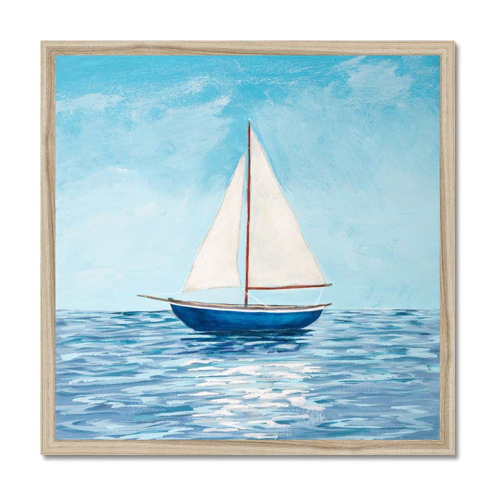 Sailing boat painting with natural wood frame