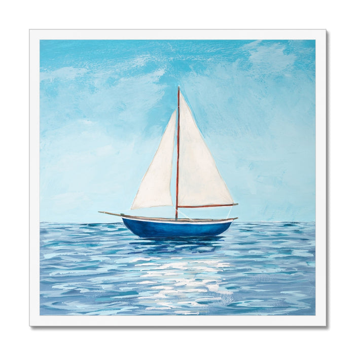 Sailboat painting on a blue sky and water background