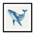 Framed artwork of a blue whale on a white background