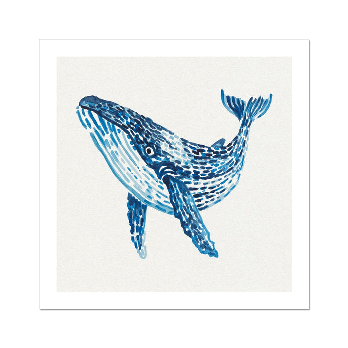Blue whale painting on a white background