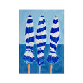 Blue & White Beach Umbrellas | Coastal Wall Art Print - Unframed