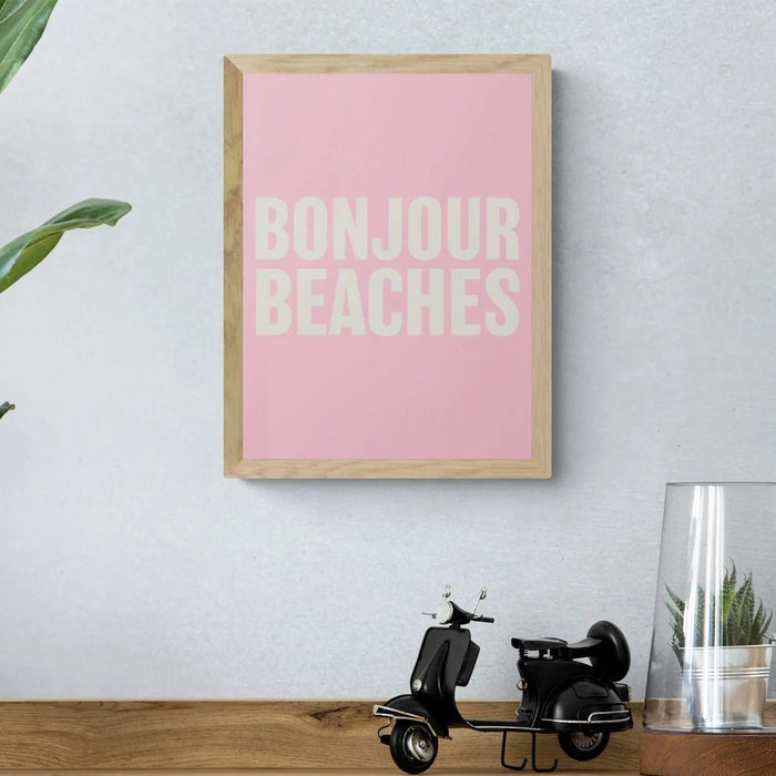 Bonjour Beaches (Pink) Typography Art Print