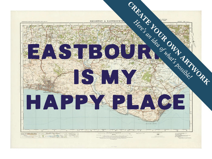 custom Map print Brighton in Navy Hand Drawn Font | Personalised Map Print | - Unframed Wall Art