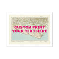 A custom map print of Brighton with a pink hand-drawn font overlay, indicating a placeholder for personal text input, on a background depicting a map of Brighton.