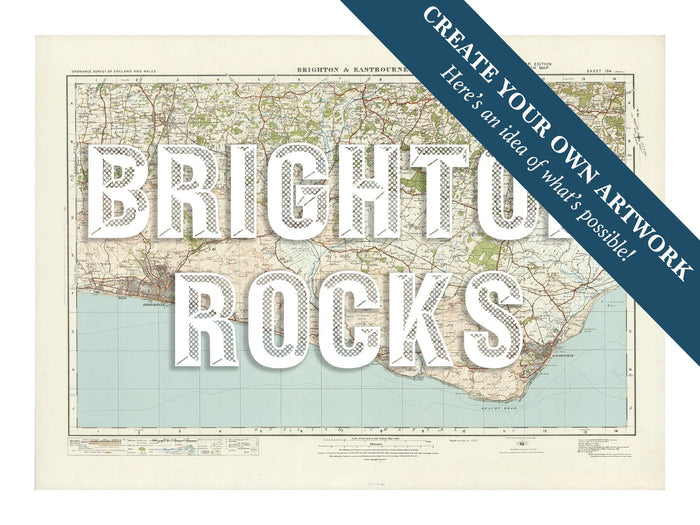 Custom Map Print of Brighton in White Vintage Font | Personalised Map Print | Map Wall Art - Unframed Wall Art