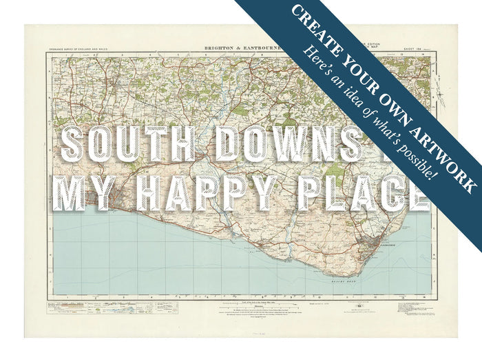 Custom Map Print of Brighton in White Vintage Font | Personalised Map Print | Map Wall Art - Unframed Wall Art