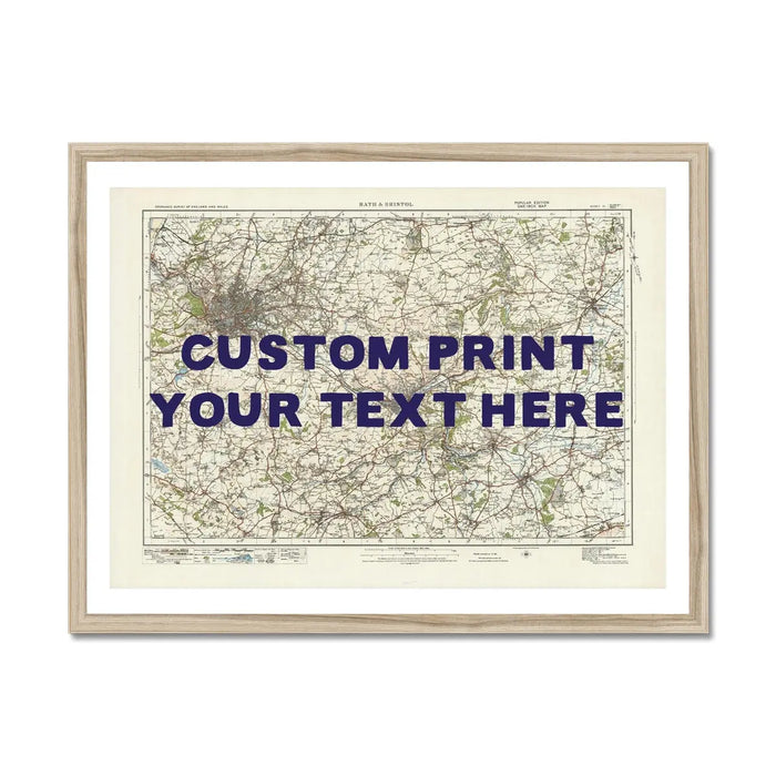 Custom Map print of Bristol & Bath | Personalised Map Print | Map Wall Art in Navy Hand Drawn Font - Framed Wall Art
