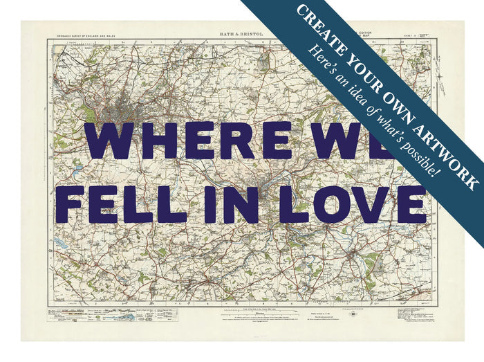 Custom Map Print of Bristol & Bath | Personalised Map Print | Map Prints in navy font - Unframed Wall Art