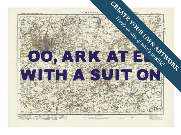 Custom Map Print of Bristol & Bath | Personalised Map Print | Map Prints in navy font - Unframed Wall Art
