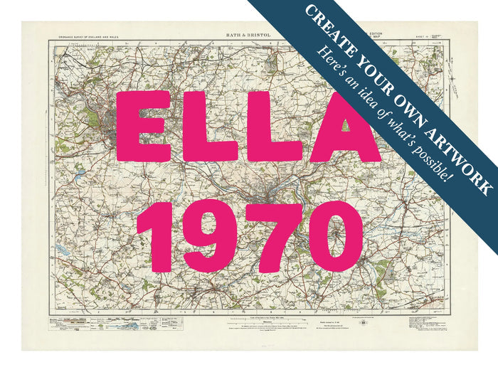 Custom map print of Bristol & Bath | Personalised Map Print | Map Prints with pink font - Framed wall art