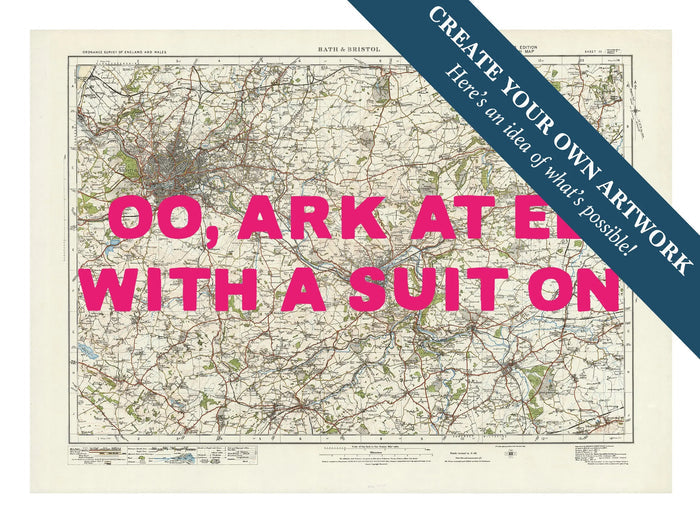 Custom map print of Bristol & Bath | Personalised Map Print | Map Prints with pink font - Framed wall art