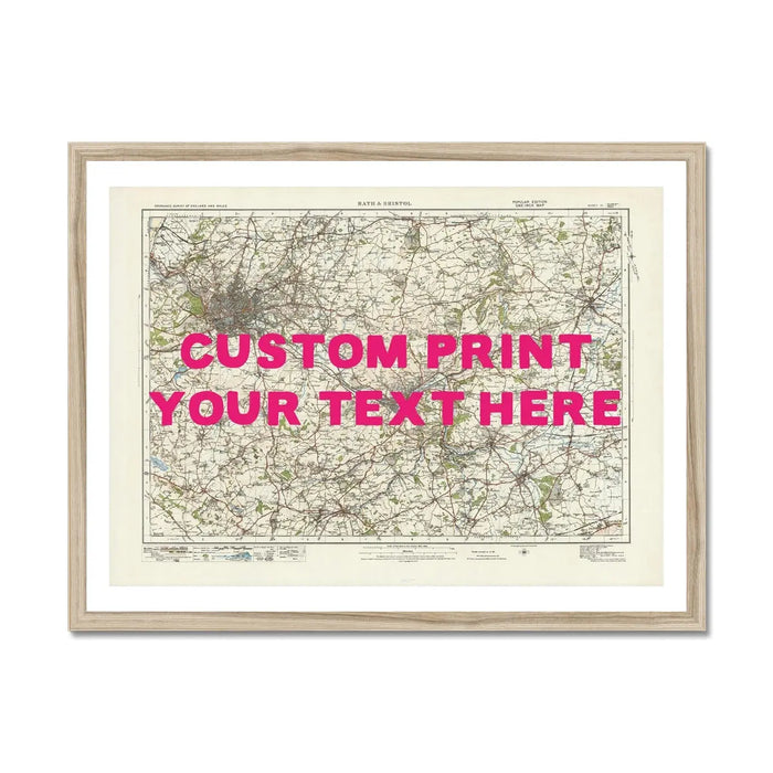 Custom map print of Bristol & Bath | Personalised Map Print | Map Prints with pink font - Framed wall art