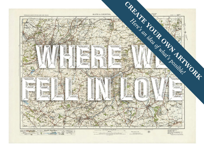 custom Map Print of Bristol & Bath | Personalised Map Print | Map Prints in white font - Framed wall art