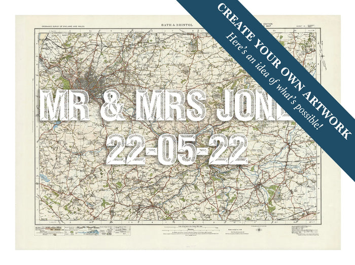 custom Map Print of Bristol & Bath | Personalised Map Print | Map Prints in white font - Framed wall art