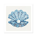 Pearl clam shell art print in layered blue tones by Beach House Art