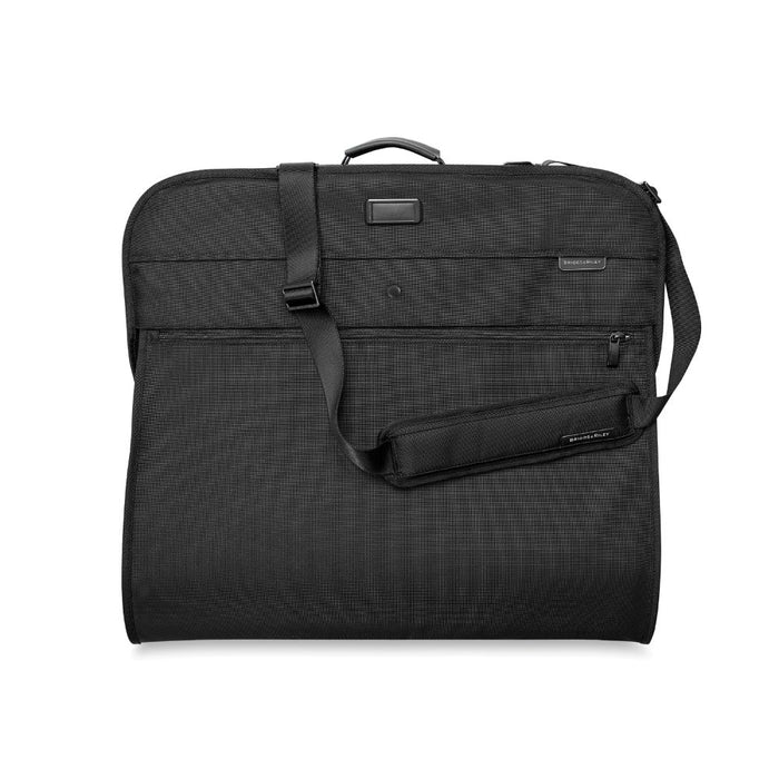 Briggs & Riley Baseline 2 classic garment bag in black, showcasing a sleek design with multiple compartments for clothing.