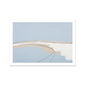 Contemporary abstract coastal painting with blue horizon and pencil line details