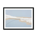 Framed abstract art print with wavy lines on a light blue background