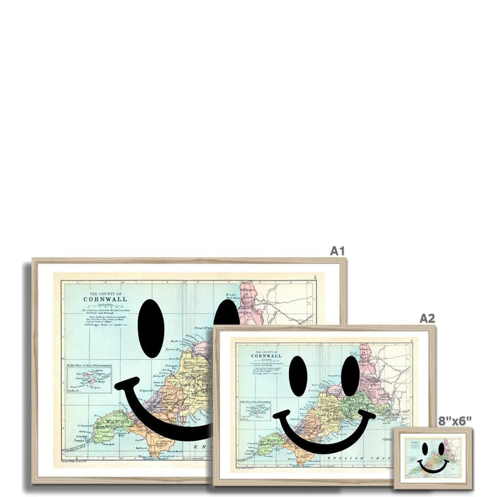 Cornwall Makes Me Happy Art Print | Cornwall Map Print | Vintage Map Art - Framed Wall Art