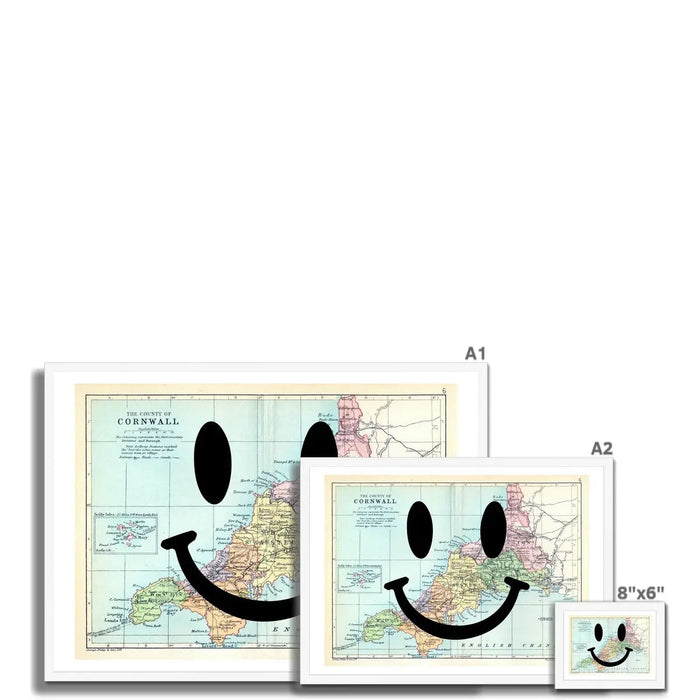 Cornwall Makes Me Happy Art Print | Cornwall Map Print | Vintage Map Art - Framed Wall Art