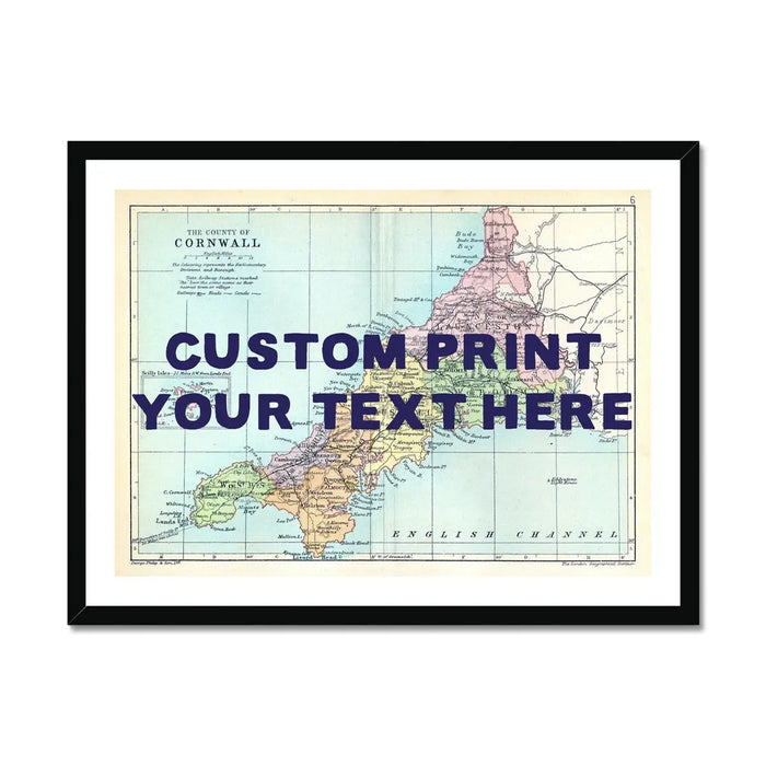 Custom map print of Cornwall | Personalised Map Art Print in Navy Font - Framed Wall Art