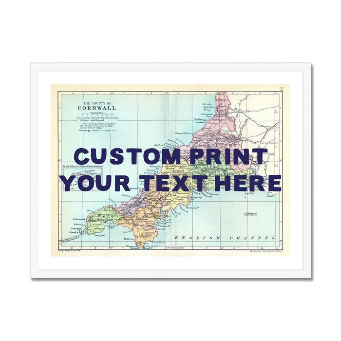 Custom map print of Cornwall | Personalised Map Art Print in Navy Font - Framed Wall Art