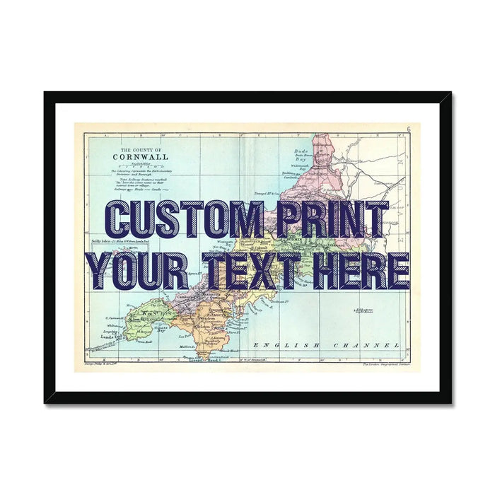 Custom Map Print of Cornwall | Personalised Art Print with Navy - Framed Wall Art