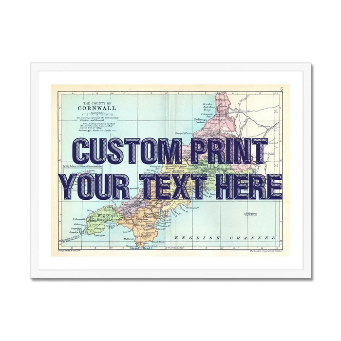 Custom Map Print of Cornwall | Personalised Art Print with Navy - Framed Wall Art