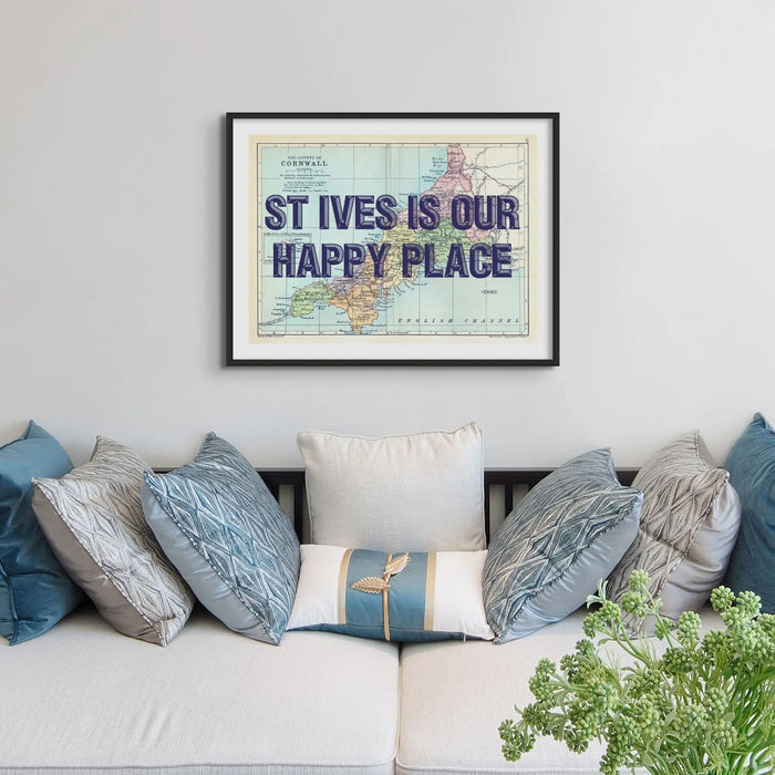 Custom Map Print of Cornwall | Personalised Art Print with Navy - Framed Wall Art