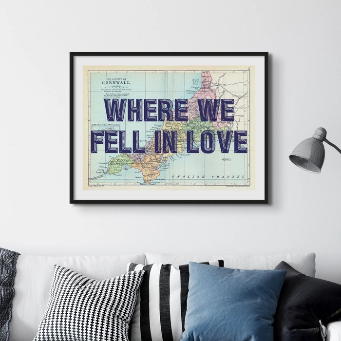 Custom Map Print of Cornwall | Personalised Art Print with Navy - Framed Wall Art