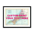 Custom Map Print of Cornwall | Personalised Art Print Pink Font - Framed Wall Art