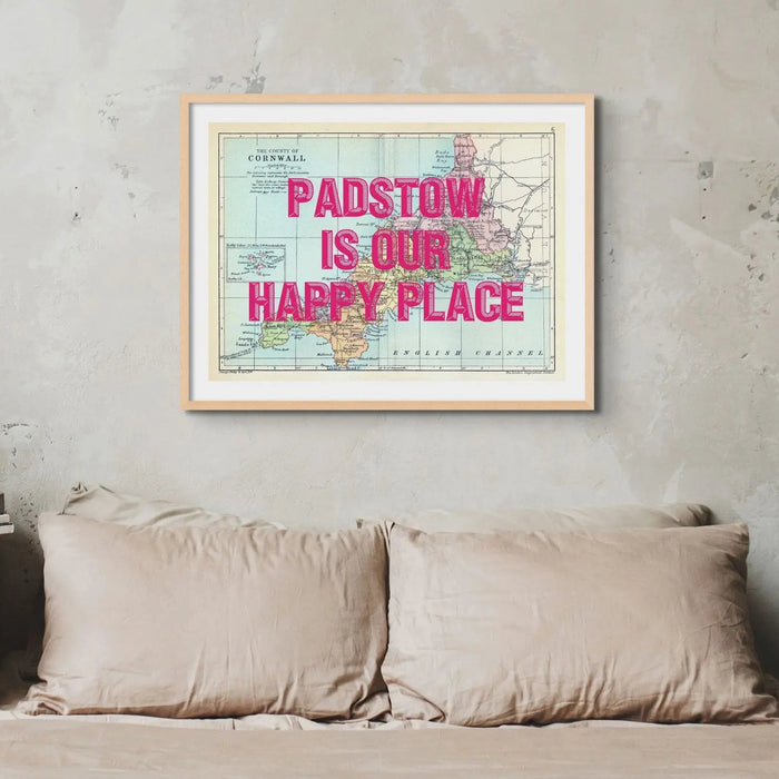 Cornwall Custom Map Print | Personalised Art Print with Pink Font - Framed Wall Art