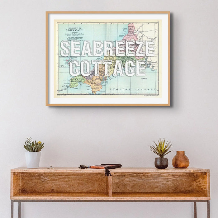 Custom Cornwall Map | Personalised Map Art Print | White Vintage Font - Framed Wall Art