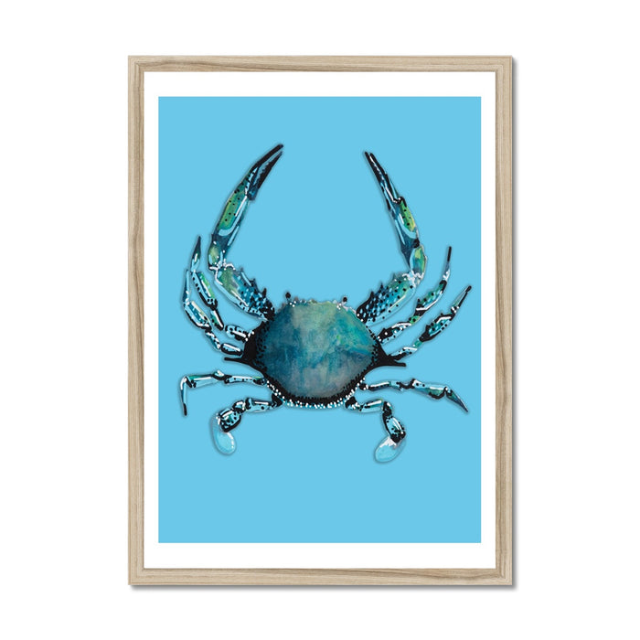 Crab Art Print | Colourful Kitchen Wall Art | Crab Painting on Blue - Unframed