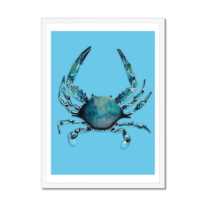 Crab Art Print | Colourful Kitchen Wall Art | Crab Painting on Blue - Unframed