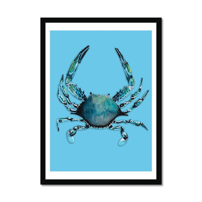 Crab Art Print | Colourful Kitchen Wall Art | Crab Painting on Blue - Unframed
