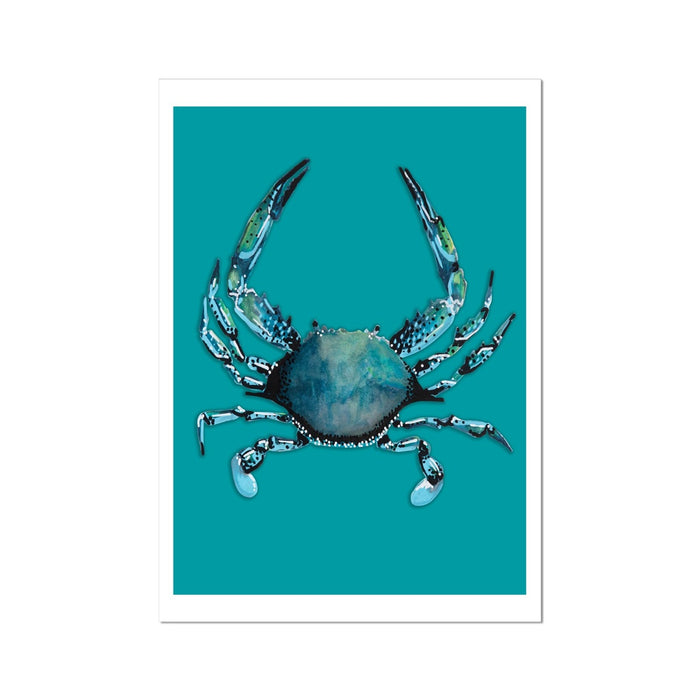 Crab Print | Colourful Kitchen Wall Art | Crab Painting on Green Background - Unframed