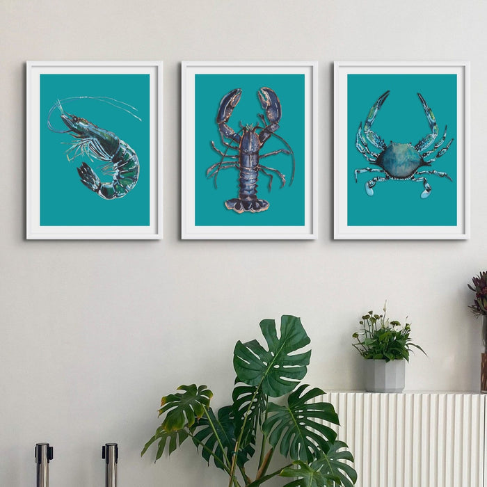 Crab Print | Colourful Kitchen Wall Art | Crab Painting on Green Background - Unframed