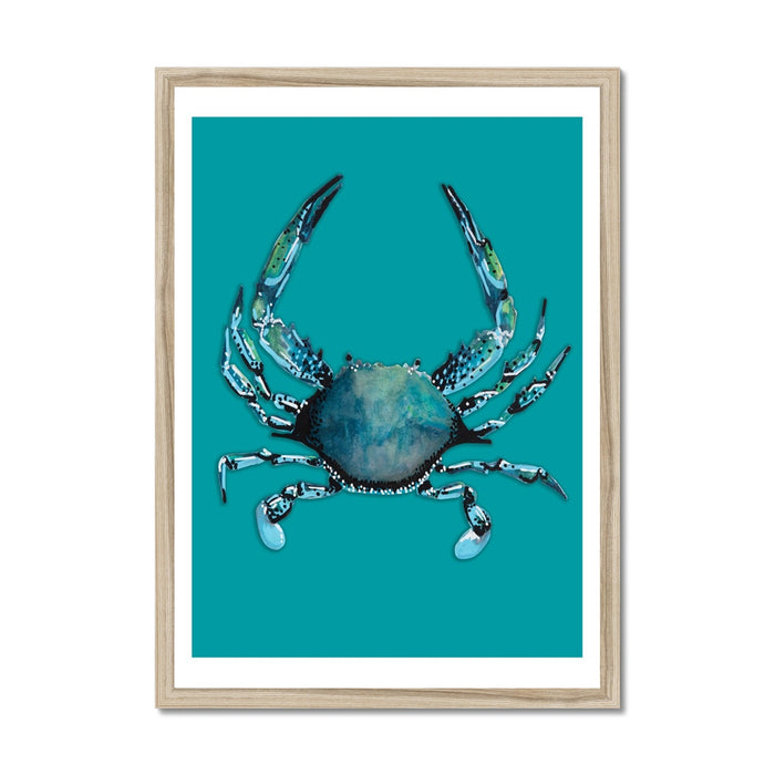 Crab Print | Colourful Kitchen Wall Art | Crab Painting on Green Background - Unframed