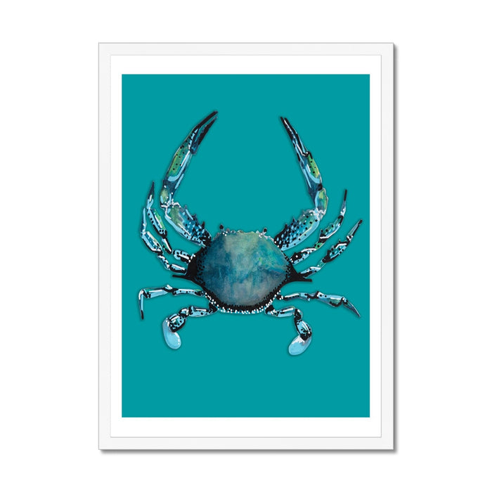 Crab Print | Colourful Kitchen Wall Art | Crab Painting on Green Background - Unframed