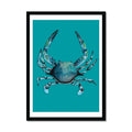 Crab Print | Food Wall Art | Crab Painting on Green - Framed
