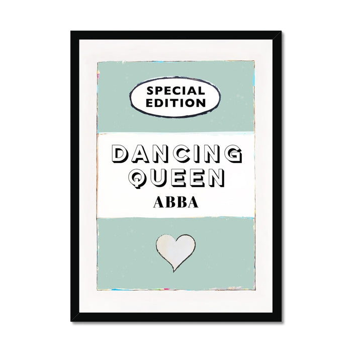 Framed art print of a vintage book cover with 'Dancing Queen' by ABBA as the title, featuring a heart and the text 'Special Edition'.