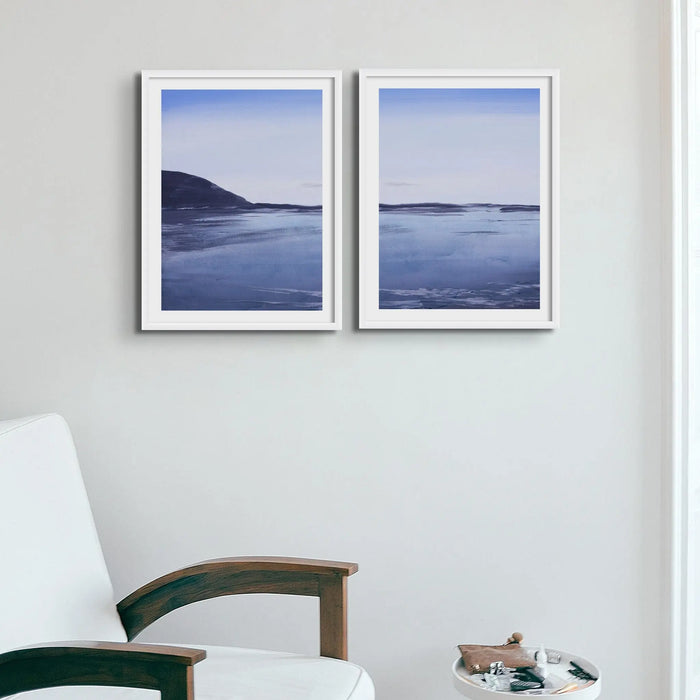 a beach painting across the bay towards Padstow North Cornwall at sunrise - framed coastal art print