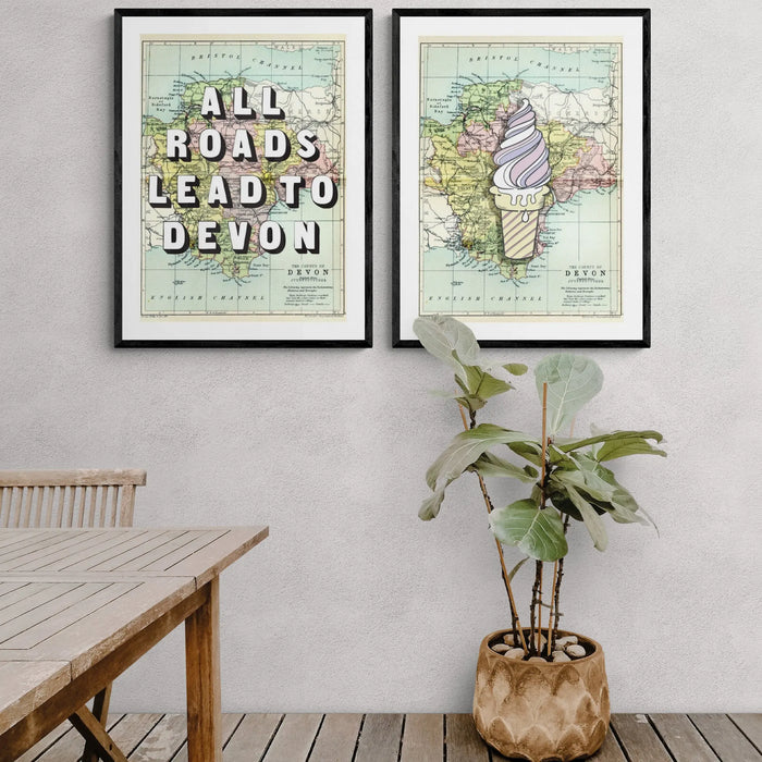Devon Ice Cream (Devon Map) Vintage Map Art - Framed - Beach House Art