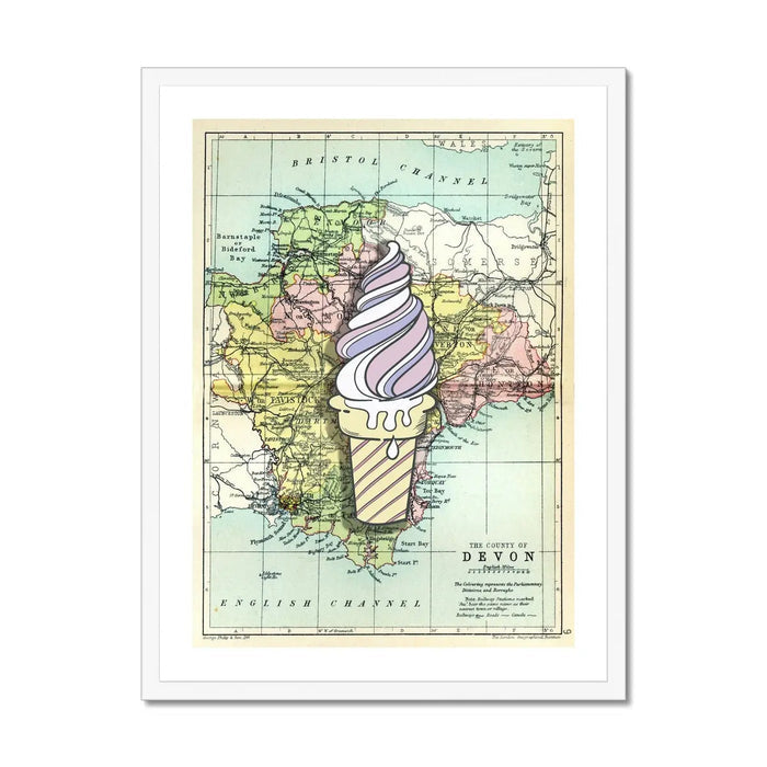 Devon Ice Cream (Devon Map) Vintage Map Art - Framed - Beach House Art